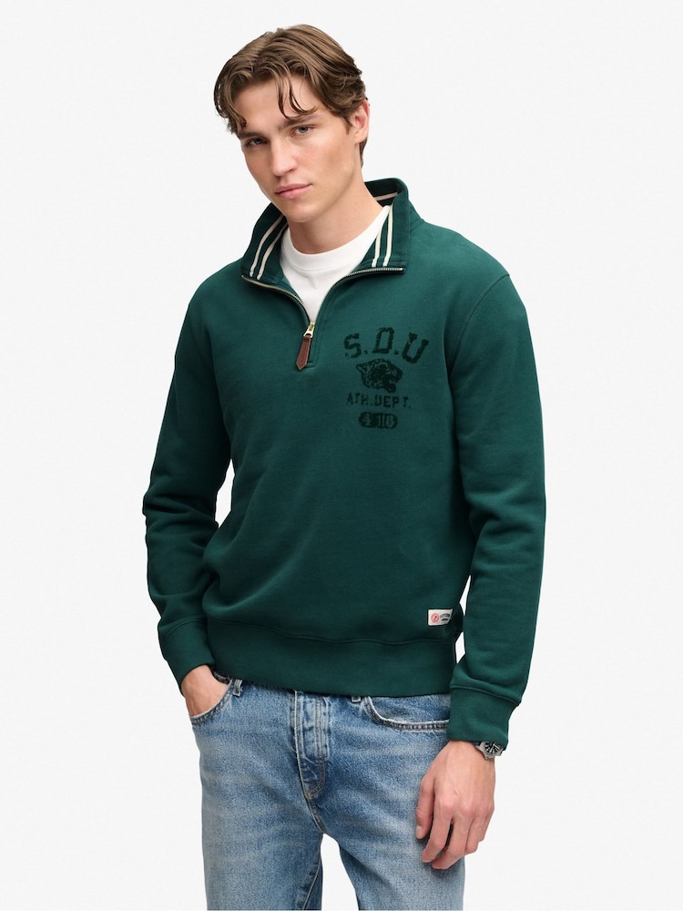 Superdry Green Tonal Half Zip Sweatshirt - Image 1 of 6 Superdry Green Tonal Half Zip Sweatshirt - Image 1 of 6