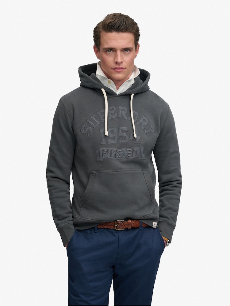 Superdry Grey Tonal Applique Hoodie - Image 1 of 5 Superdry Grey Tonal Applique Hoodie - Image 1 of 5