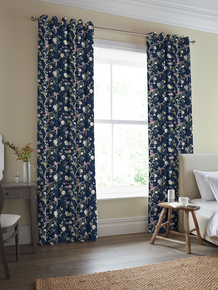 Laura Ashley Midnight Blue Summer Palace Made to Measure Curtains - Image 2 of 9