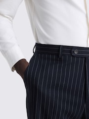 MOSS Navy Blue Relaxed Fit Stripe Suit Trousers - Image 3 of 3
