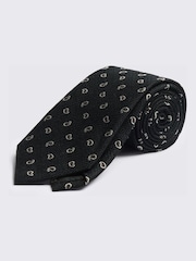 MOSS Black Silk Blend Paisley Tie - Image 1 of 2