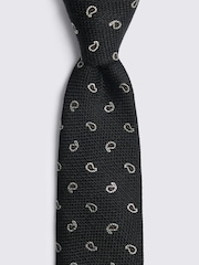 MOSS Black Silk Blend Paisley Tie - Image 2 of 2