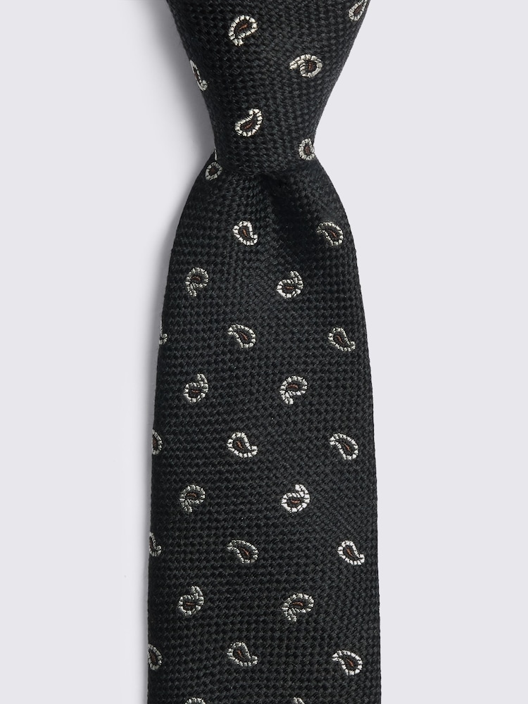 MOSS Black Silk Blend Paisley Tie - Image 2 of 2 MOSS Black Silk Blend Paisley Tie - Image 2 of 2