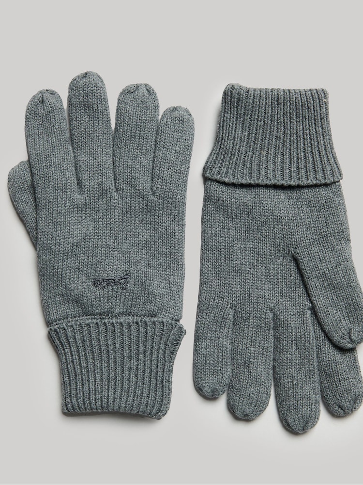 Superdry Grey Knitted Logo Gloves - Image 1 of 2
