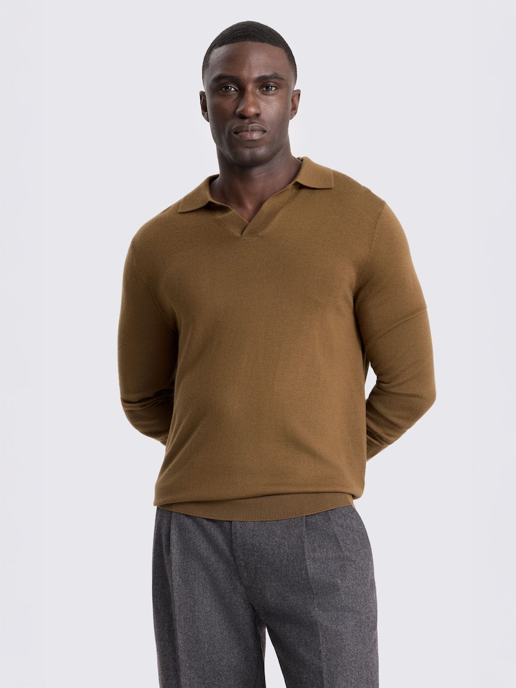 Tabakas brūns - MOSS merino vilnas maisījuma Skipper polo krekls - Attēls 1 no 3