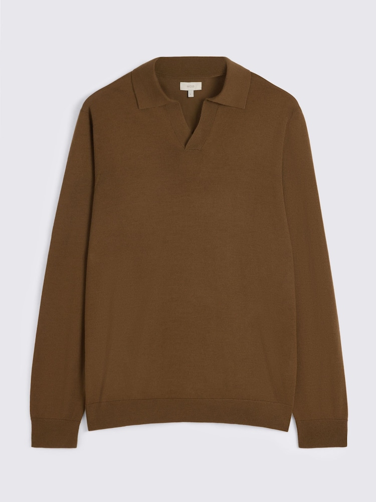 Tabakas brūns - MOSS merino vilnas maisījuma Skipper polo krekls - Attēls 3 no 3