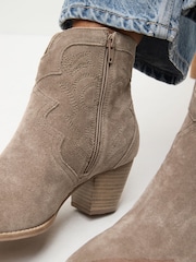 Mink Brown Standard/Wide Fit Forever Comfort® Stitched Detail Ankle Western/Cowboy Boots - Image 2 of 9