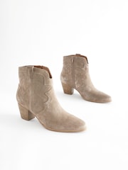Mink Brown Standard/Wide Fit Forever Comfort® Stitched Detail Ankle Western/Cowboy Boots - Image 3 of 9