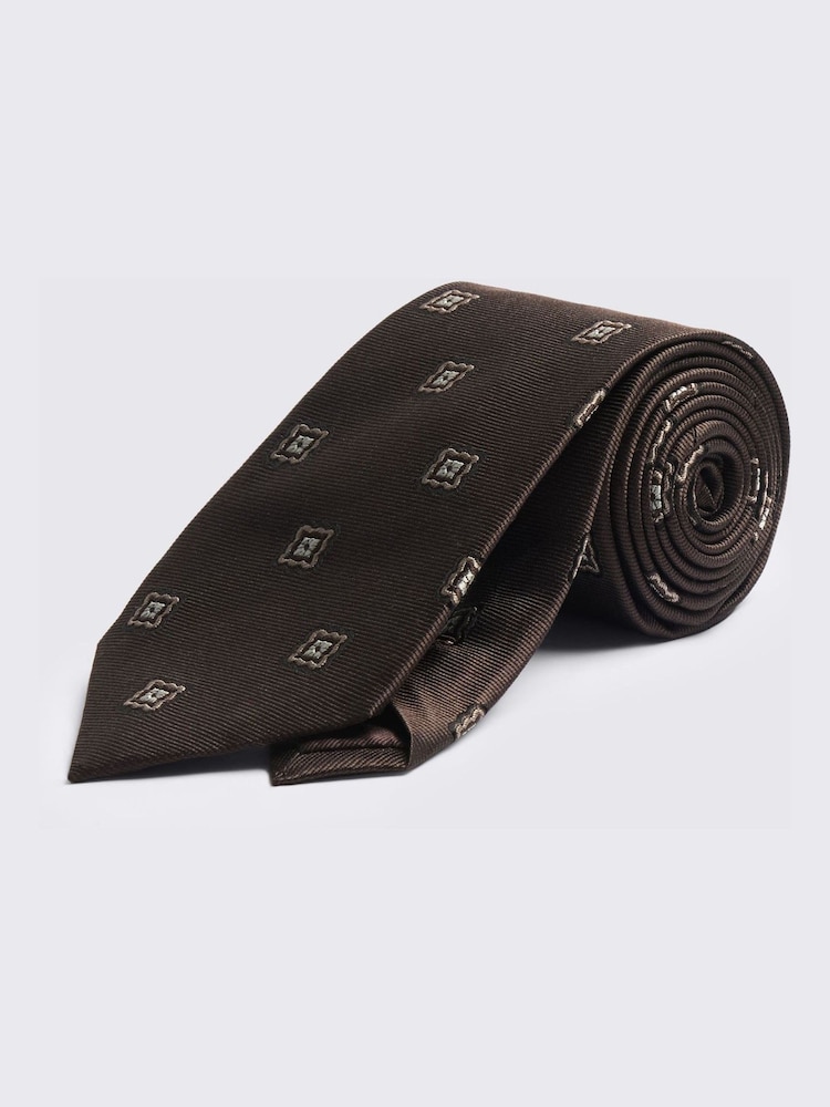 MOSS Brown Silk Medallion Tie - Image 1 of 2 MOSS Brown Silk Medallion Tie - Image 1 of 2