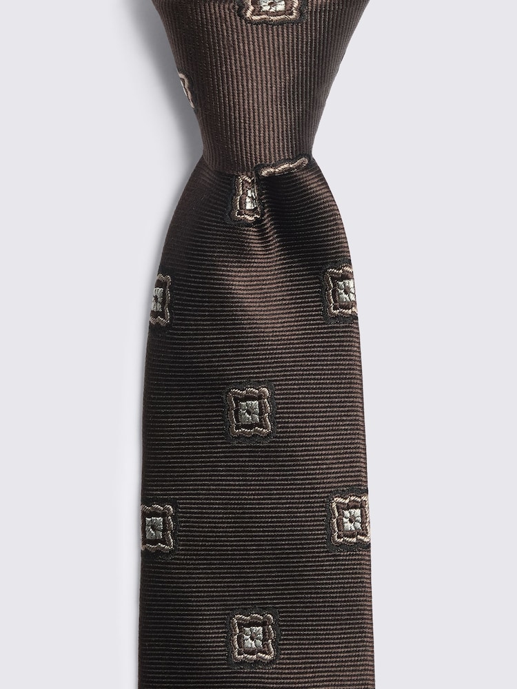 MOSS Brown Silk Medallion Tie - Image 2 of 2 MOSS Brown Silk Medallion Tie - Image 2 of 2