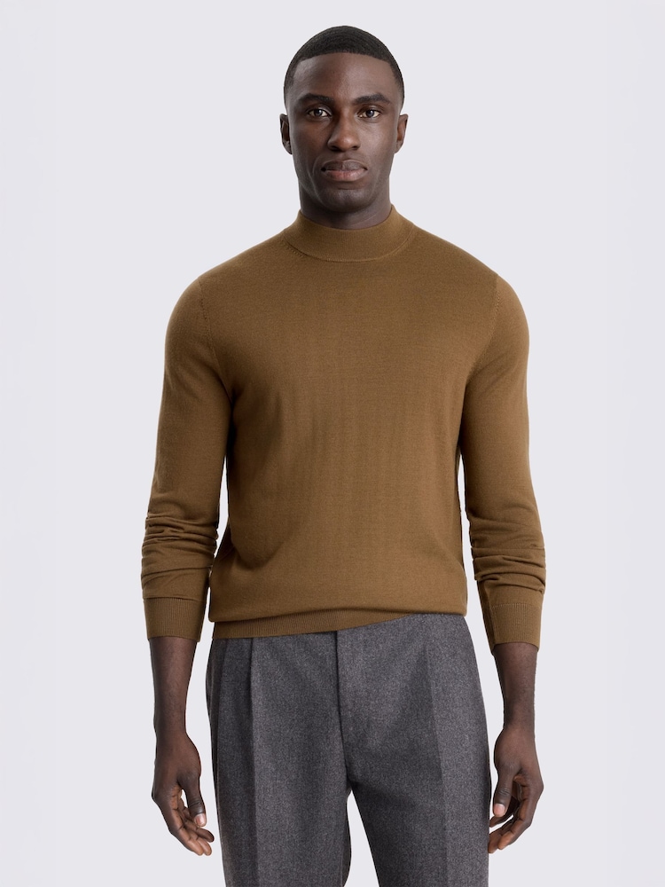 MOSS Tobacco Brown Merino-Blend Mock-Neck Jumper - Image 1 of 3 MOSS Tobacco Brown Merino-Blend Mock-Neck Jumper - Image 1 of 3