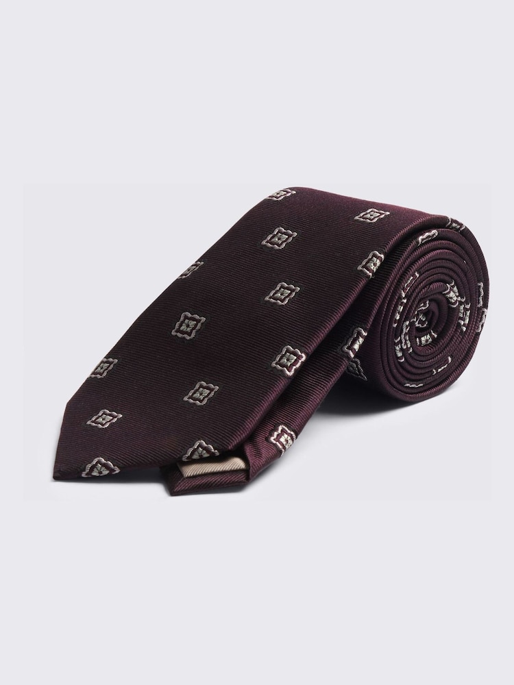 MOSS Burgundy Red Silk Medallion Tie - Image 1 of 2 MOSS Burgundy Red Silk Medallion Tie - Image 1 of 2