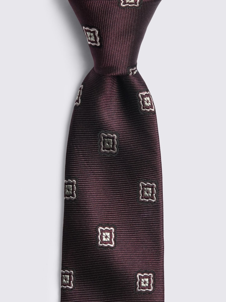 MOSS Burgundy Red Silk Medallion Tie - Image 2 of 2 MOSS Burgundy Red Silk Medallion Tie - Image 2 of 2