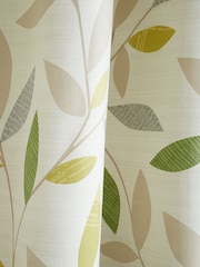 Fusion Green 100% Cotton Beechwood Leaves Eyelet Lined Curtains - Image 2 of 2