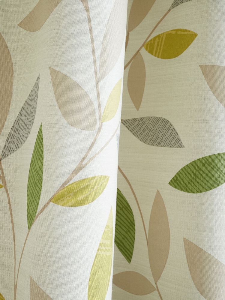 Fusion Green 100% Cotton Beechwood Leaves Eyelet Lined Curtains - Image 2 of 2
