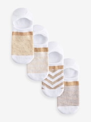 White/Oatmeal Sparkle Stripe Invisible Socks 4 Pack - Image 1 of 5