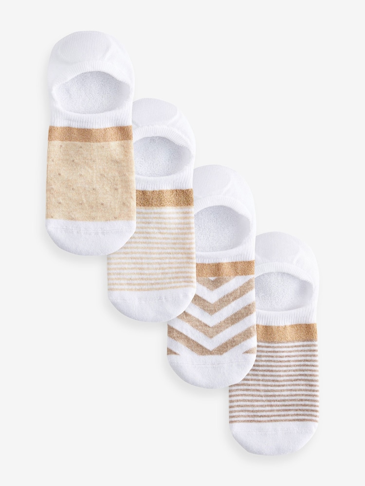 White/Oatmeal Sparkle Stripe Invisible Socks 4 Pack - Image 1 of 5