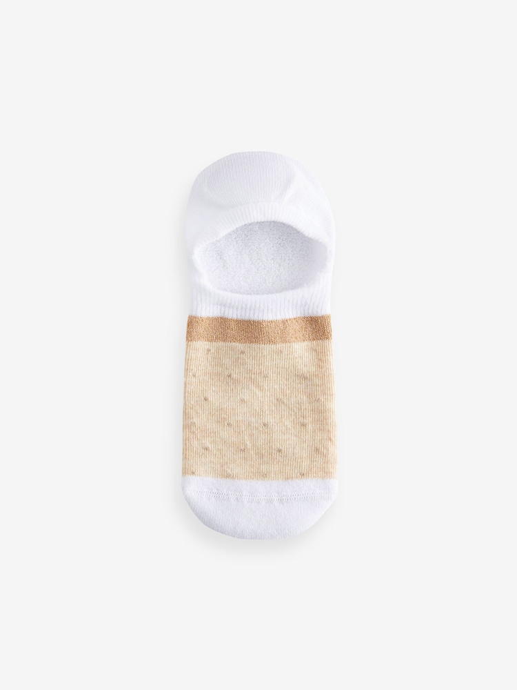 White/Oatmeal Sparkle Stripe Invisible Socks 4 Pack - Image 2 of 5