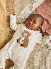 JoJo Maman Bébé Cream Bear Appliqué Zip Cotton Baby Sleepsuit - Image 2 of 8