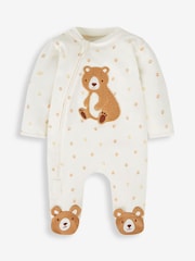 JoJo Maman Bébé Cream Bear Appliqué Zip Cotton Baby Sleepsuit - Image 5 of 8