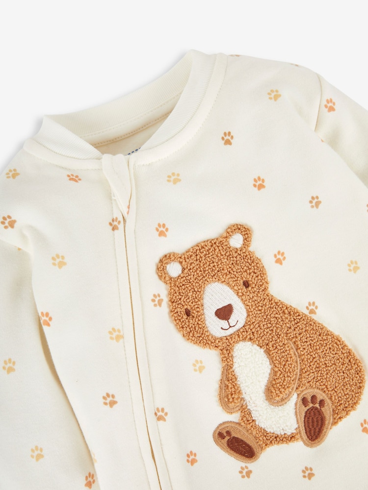 JoJo Maman Bébé Cream Bear Appliqué Zip Cotton Baby Sleepsuit - Image 6 of 8
