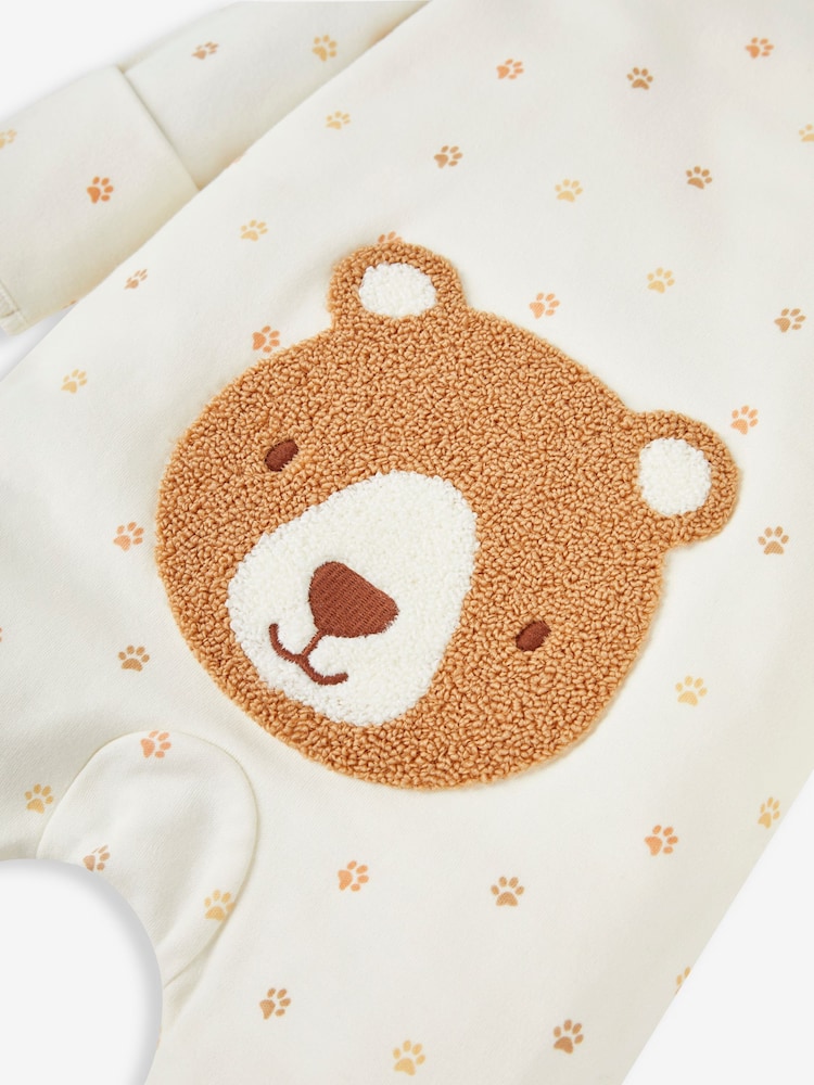 JoJo Maman Bébé Cream Bear Appliqué Zip Cotton Baby Sleepsuit - Image 7 of 8