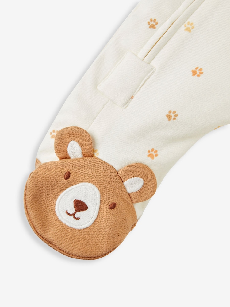JoJo Maman Bébé Cream Bear Appliqué Zip Cotton Baby Sleepsuit - Image 8 of 8