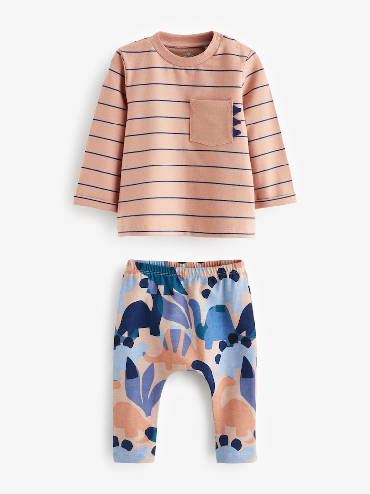 Blue/Brown Dinosaur Baby Top and Leggings 2 Piece Set - Image 1 of 3