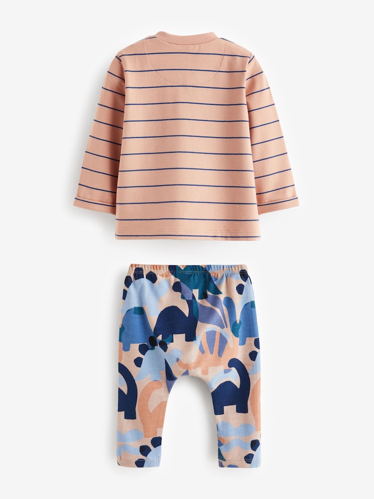 Blue/Brown Dinosaur Baby Top and Leggings 2 Piece Set - Image 2 of 3