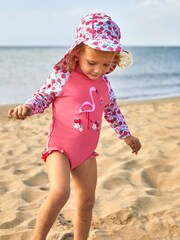 JoJo Maman Bébé Pink Girls' Strawberry Sun Protection Hat UPF 50 - Image 3 of 5