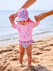 JoJo Maman Bébé Pink Girls' Strawberry Sun Protection Hat UPF 50 - Image 4 of 5