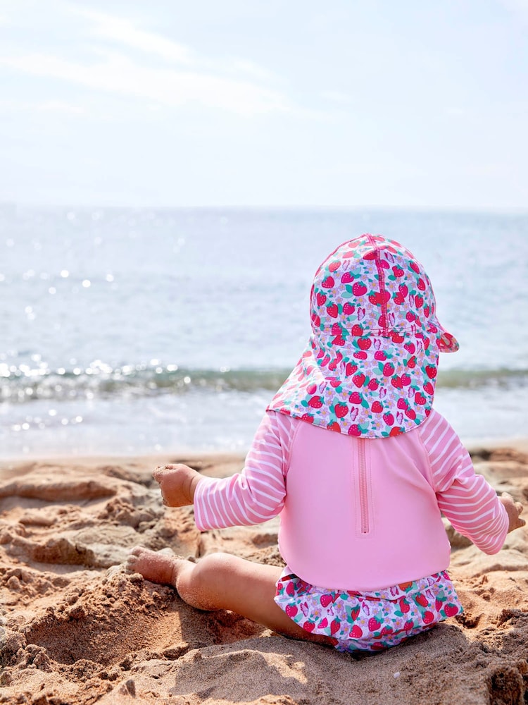 JoJo Maman Bébé Pink Girls' Strawberry Sun Protection Hat UPF 50 - Image 5 of 5