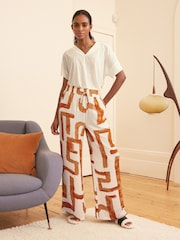 Orange Geo Linen Blend Short Sleeve Pyjamas - Image 1 of 9