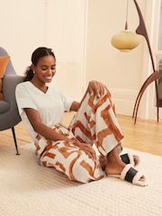 Orange Geo Linen Blend Short Sleeve Pyjamas - Image 2 of 9