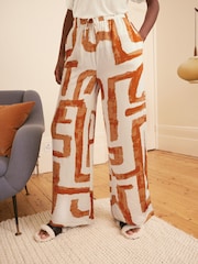 Orange Geo Linen Blend Short Sleeve Pyjamas - Image 3 of 9