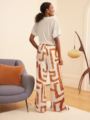 Orange Geo Linen Blend Short Sleeve Pyjamas - Image 4 of 9