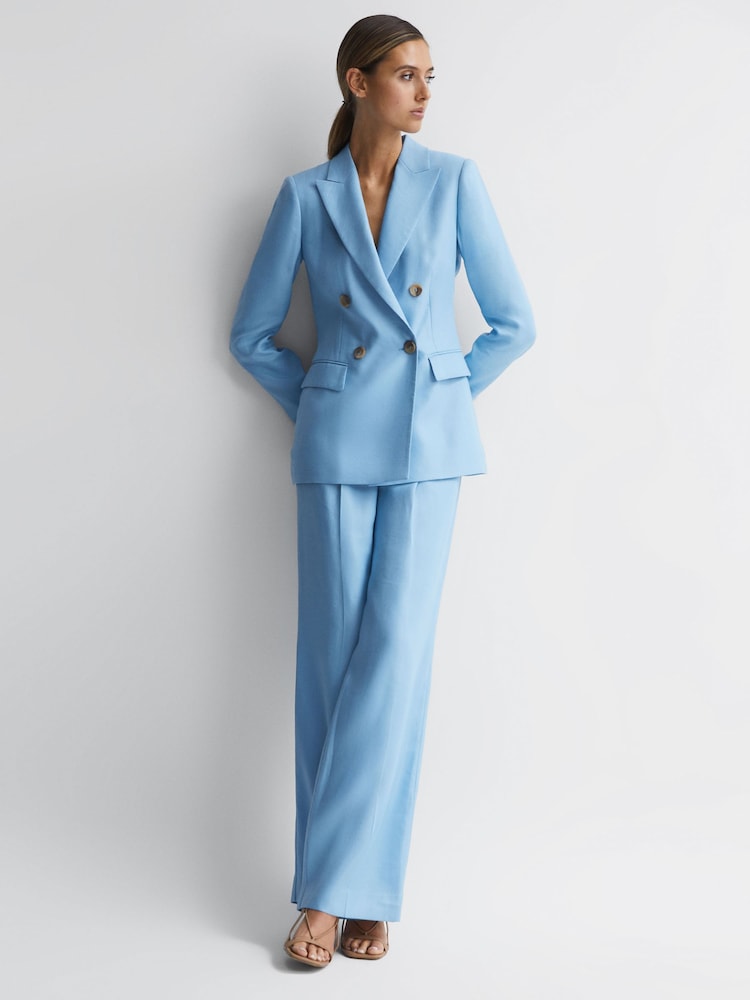 Reiss Blue Hollie Double Breasted Linen Blazer - Image 1 of 7