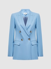 Reiss Blue Hollie Double Breasted Linen Blazer - Image 2 of 7