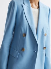 Reiss Blue Hollie Double Breasted Linen Blazer - Image 4 of 7