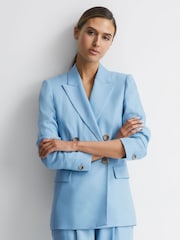Reiss Blue Hollie Double Breasted Linen Blazer - Image 6 of 7