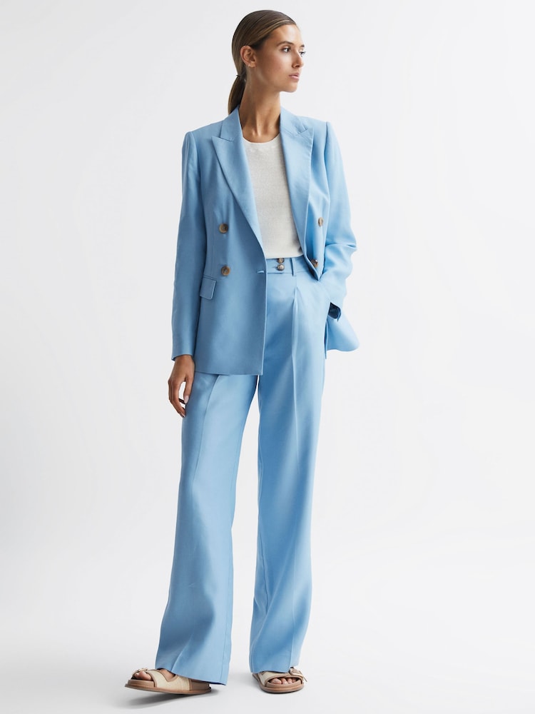 Reiss Blue Hollie Double Breasted Linen Blazer - Image 7 of 7