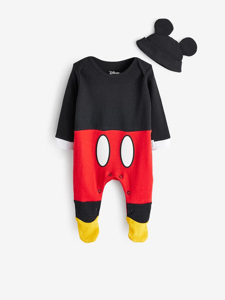 Character Grey Baby Mickey Mouse Disney 100% Cotton Sleepsuit And Hat - Image 1 of 3