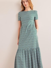 Boden Green Tiered T-Shirt Midi Dress - Image 3 of 6