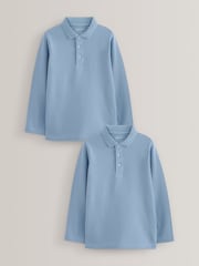 Blue 100% Cotton Long Sleeve School Polo Shirts 2 Pack (3-16yrs) - Image 1 of 4