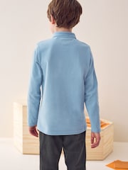 Blue 100% Cotton Long Sleeve School Polo Shirts 2 Pack (3-16yrs) - Image 4 of 4