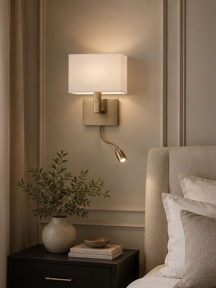 Searchlight Antique Brass Mayfair LED Reading Wall Light - Image 1 of 4 Searchlight Antique Brass Mayfair LED Reading Wall Light - Image 1 of 4