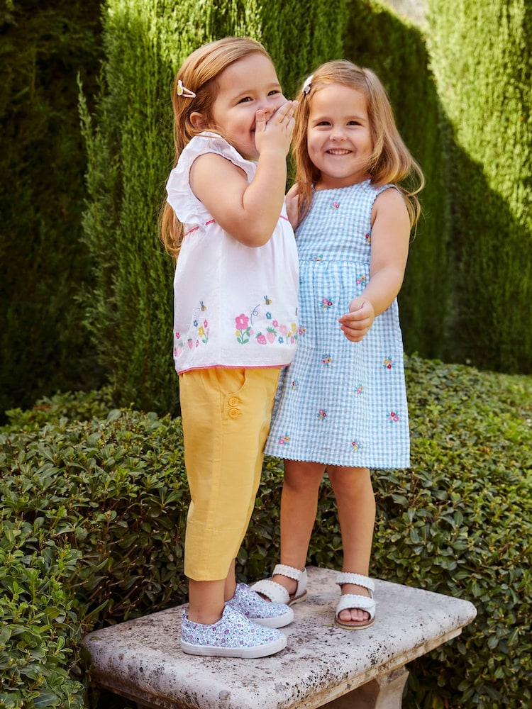 JoJo Maman Bébé Blue Gingham Strawberry Appliqué Dress - Image 1 of 5