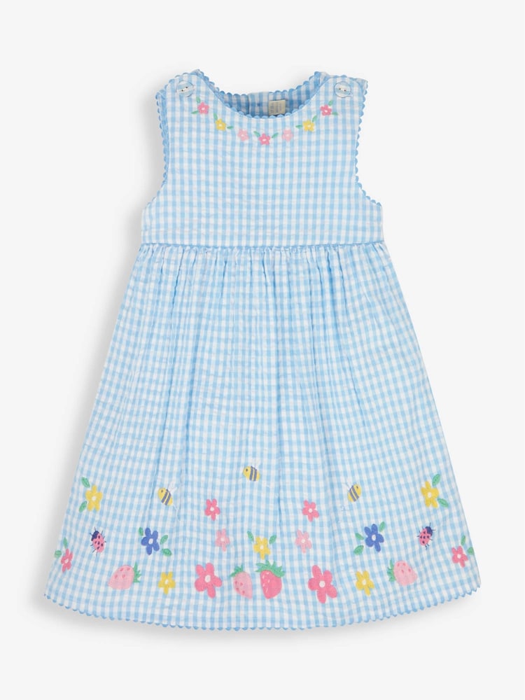 JoJo Maman Bébé Blue Gingham Strawberry Appliqué Dress - Image 3 of 5