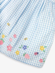JoJo Maman Bébé Blue Gingham Strawberry Appliqué Dress - Image 5 of 5