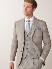 Taupe Slim Fit Check Suit: Jacket - Image 1 of 5